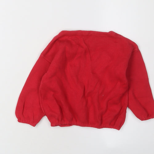 Benetton Girls Red Knit Pullover Jumper 1-2 Years Casual Wear
