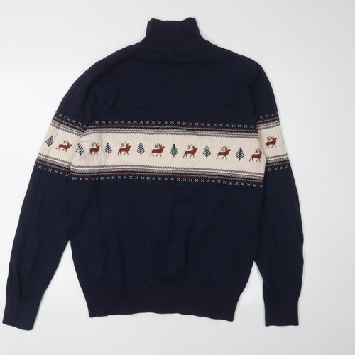 Next Men's Blue Christmas Fair Isle 1/2 Zip Jumper L