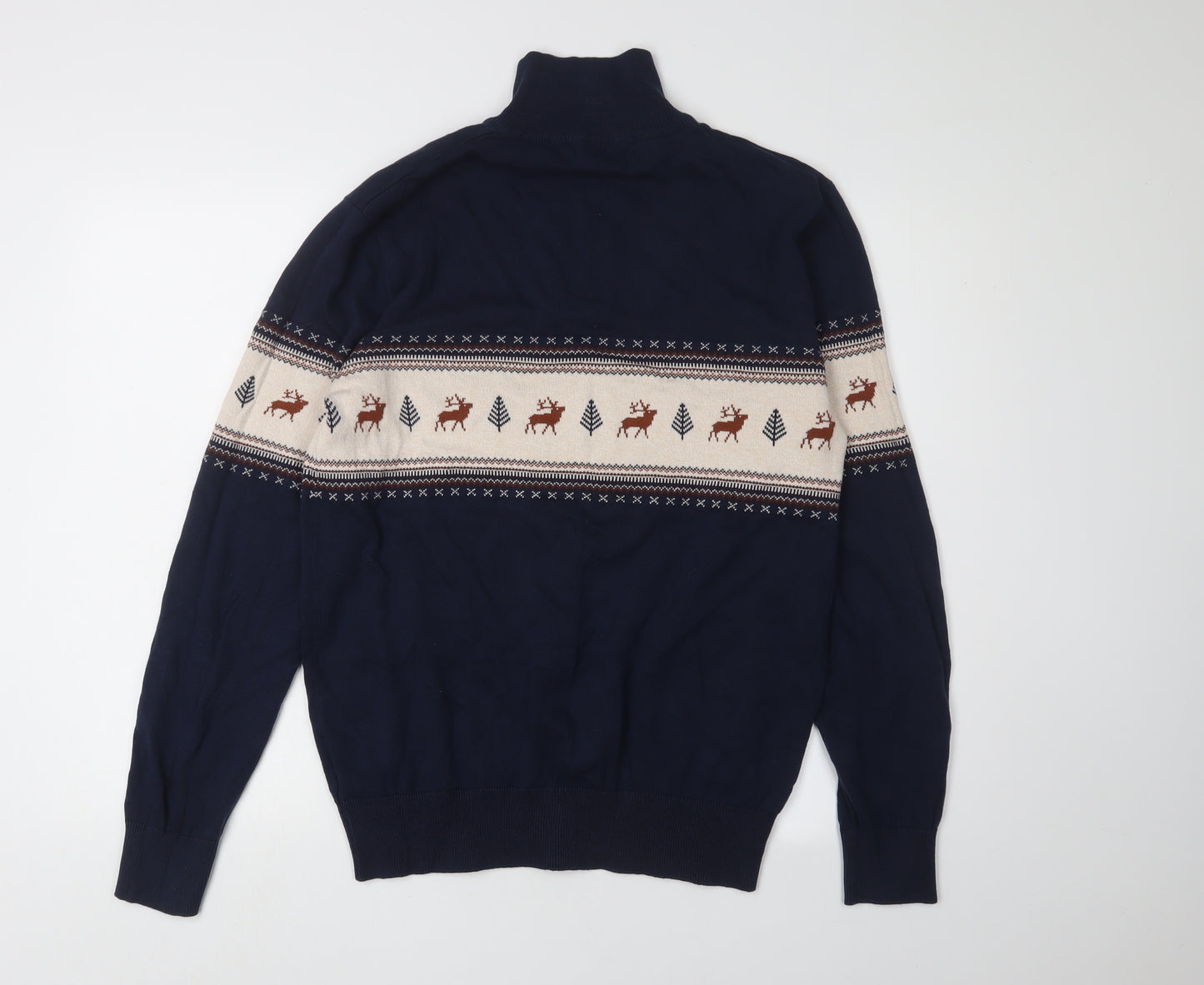 Next Men's Blue Christmas Fair Isle 1/2 Zip Jumper L