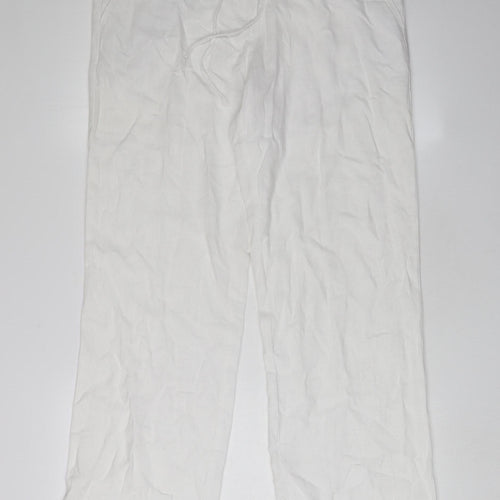 Next Women's White Linen Trousers Size 12 Flat Front