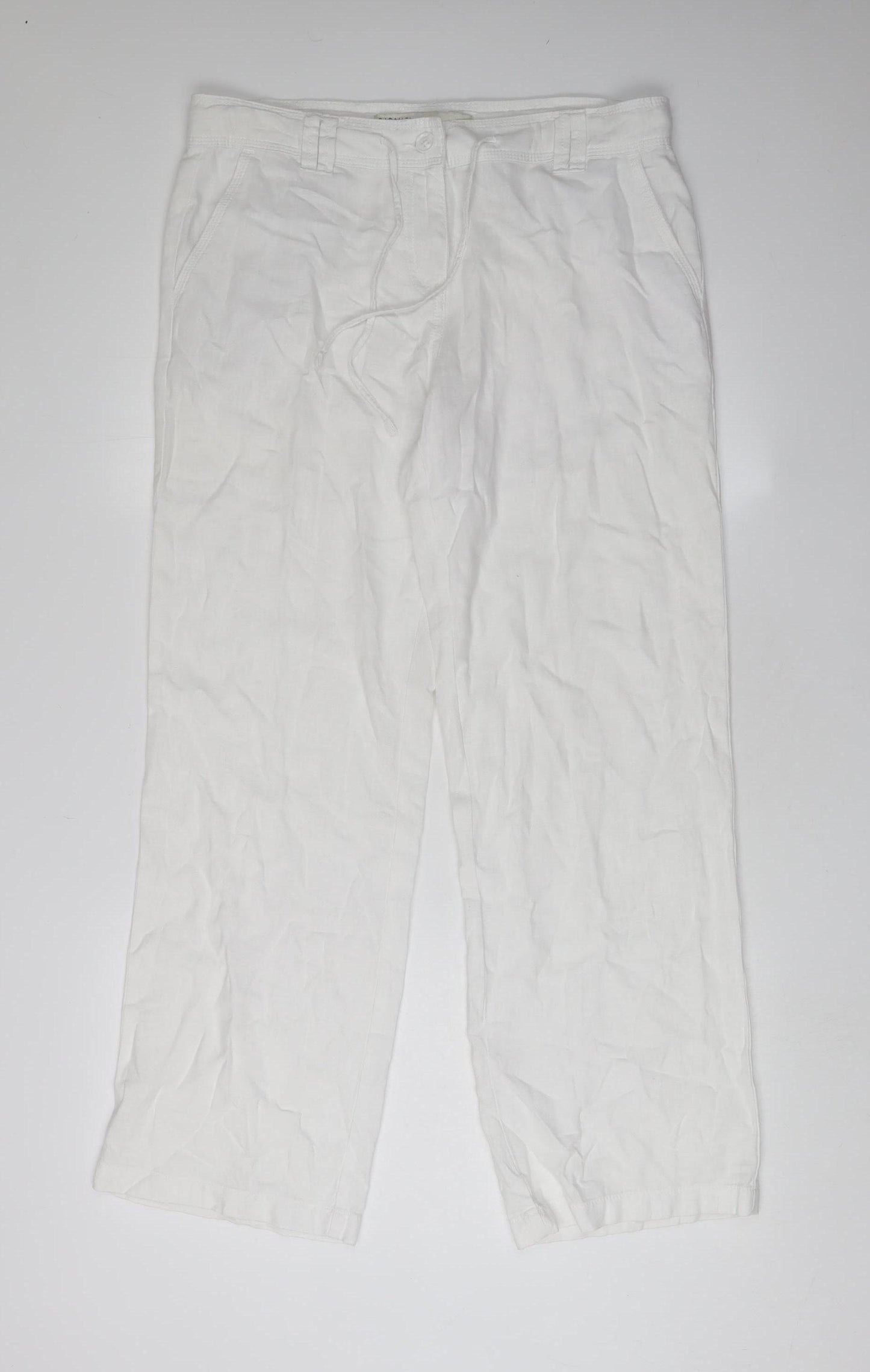 Next Women's White Linen Trousers Size 12 Flat Front