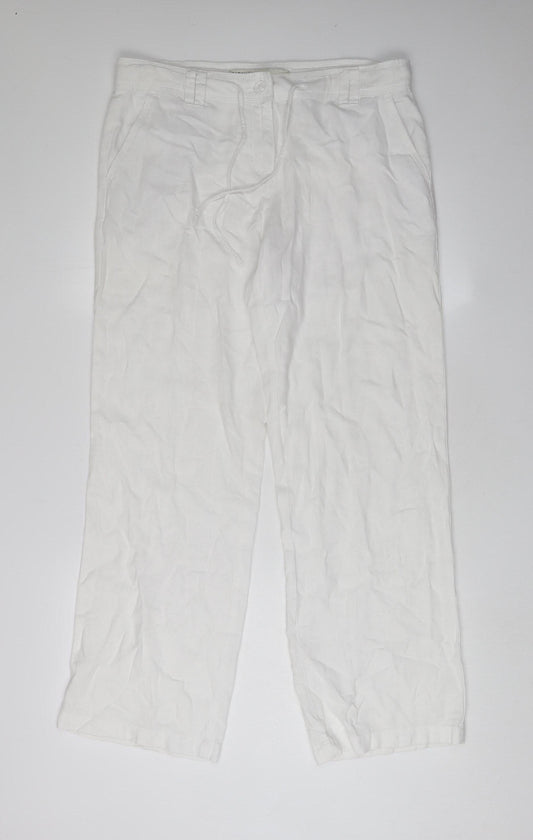 Next Women's White Linen Trousers Size 12 Flat Front