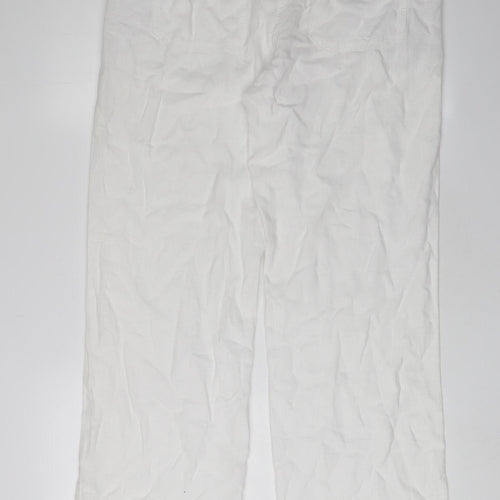 Next Women's White Linen Trousers Size 12 Flat Front