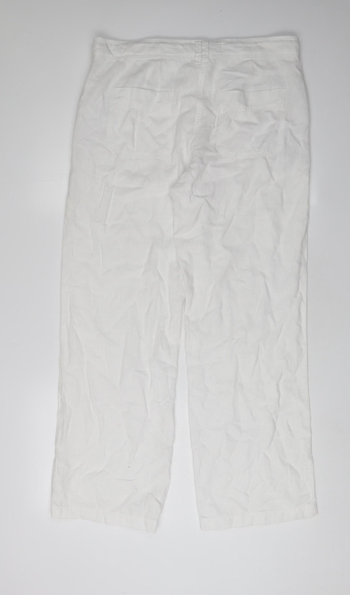 Next Women's White Linen Trousers Size 12 Flat Front