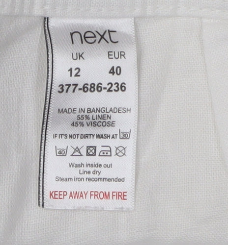 Next Women's White Linen Trousers Size 12 Flat Front