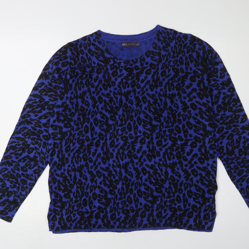 Marks and Spencer Women's Blue Animal Print Jumper Size 16