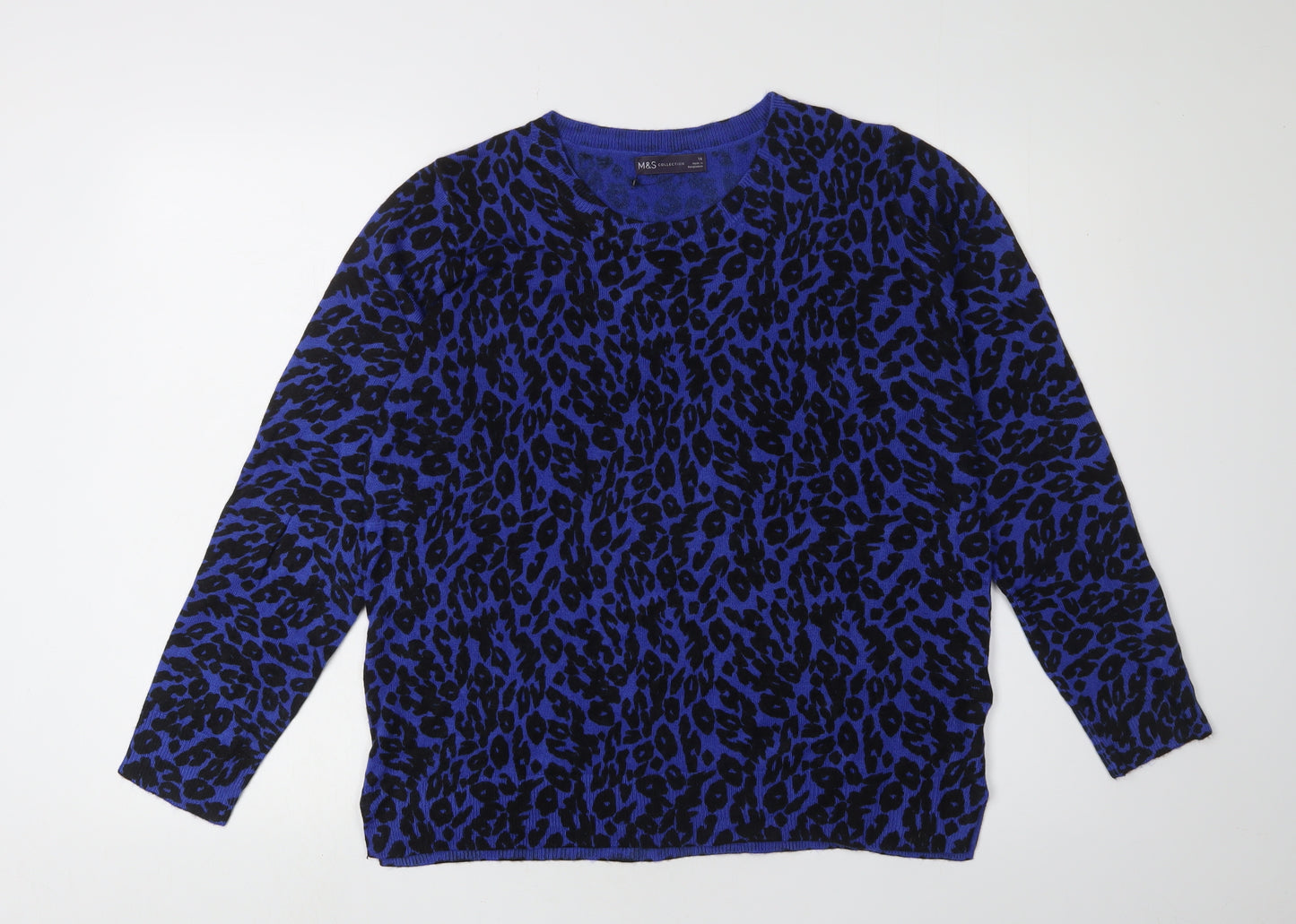 Marks and Spencer Women's Blue Animal Print Jumper Size 16