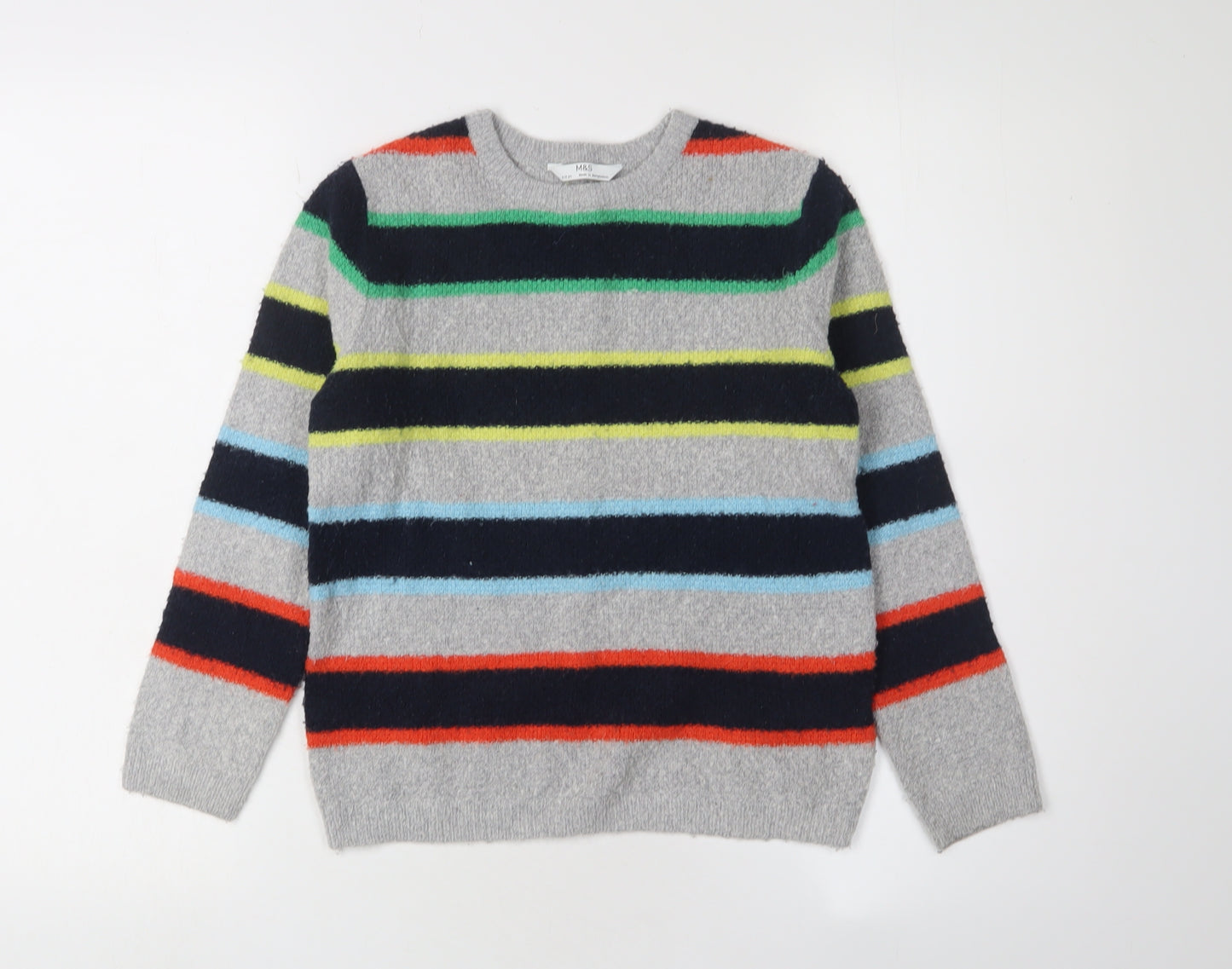 Marks and Spencer Boys Grey Striped Jumper 9-10 Years