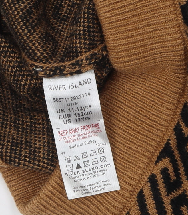 River Island Girls Brown Black Geometric Trousers 11-12 Years