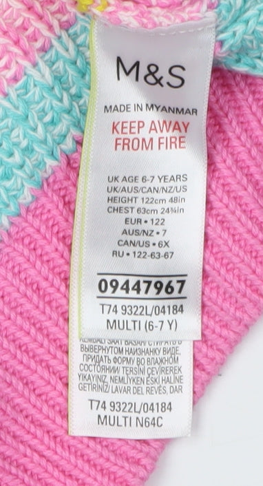 Marks and Spencer Girls Striped Multicoloured Pullover Jumper 6-7Y