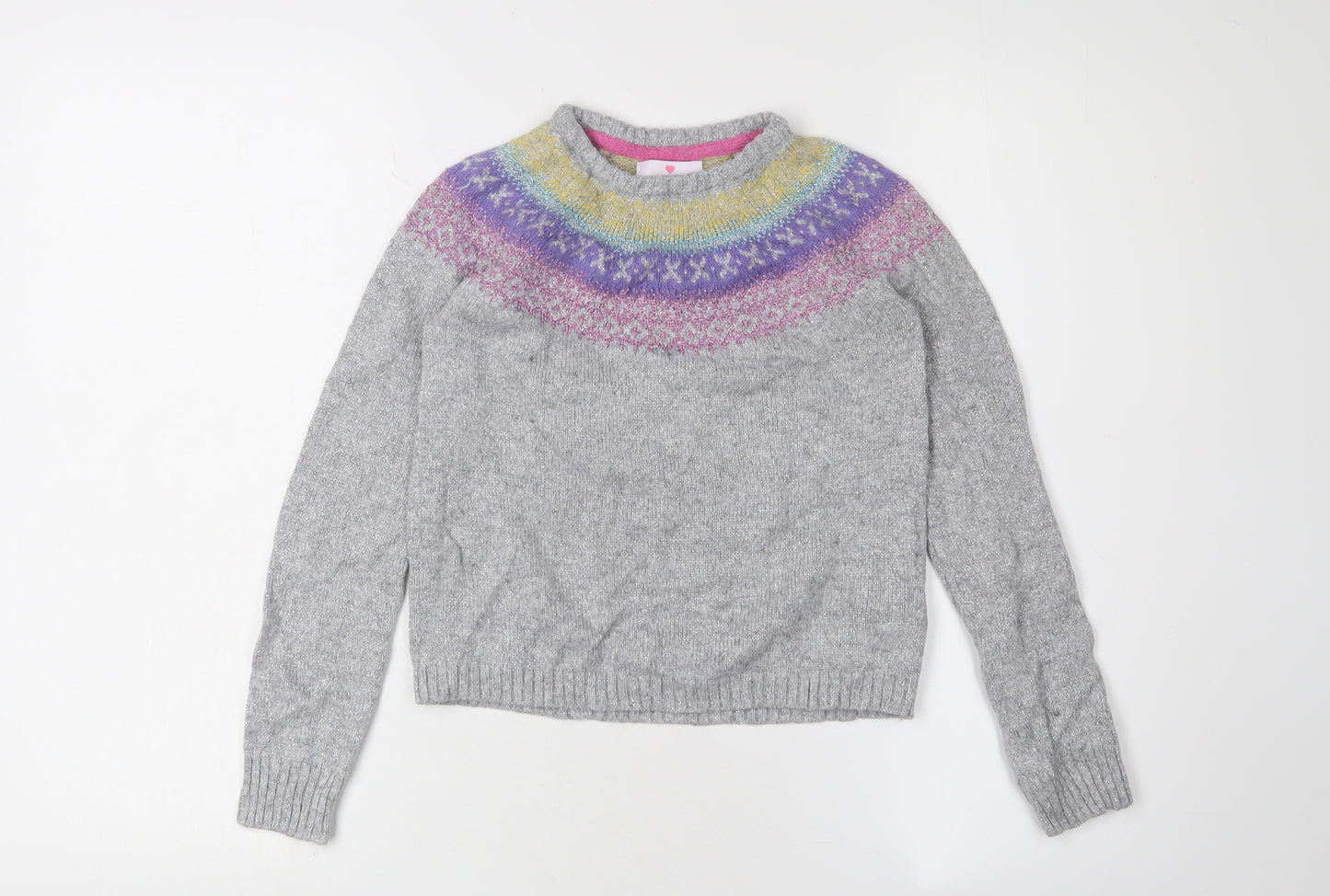 Lulurain Girls Grey Fair Isle Pullover Jumper, 7 Years