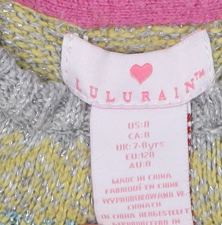 Lulurain Girls Grey Fair Isle Pullover Jumper, 7 Years