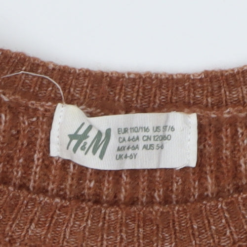 H&M Girls Brown Knit Dress with Puff Sleeves