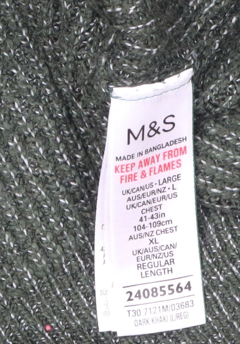 Marks and Spencer Green Pullover Jumper - Size L, Classic Fit