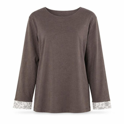 M&Co Women's Brown Floral Blouse L 3/4 Sleeve Casual