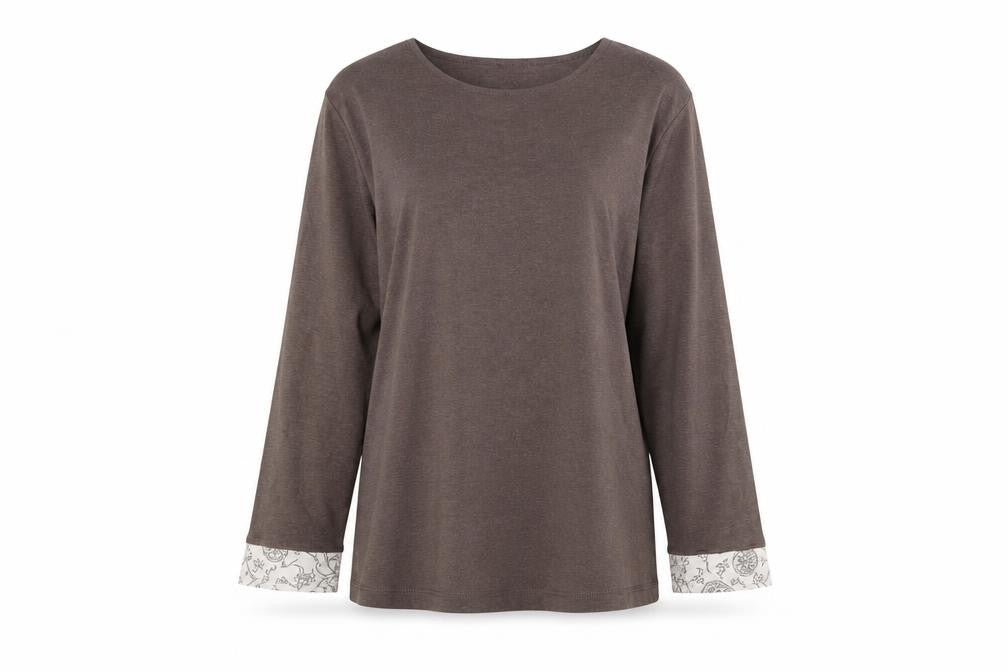 M&Co Women's Brown Floral Blouse L 3/4 Sleeve Casual