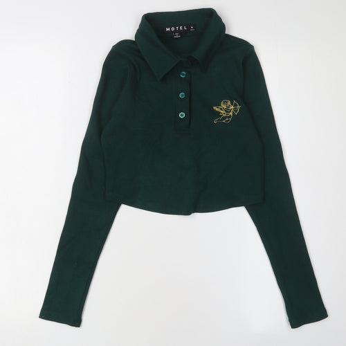 Motel Green Collared Cropped Polo - M