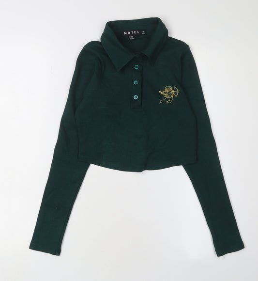 Motel Green Collared Cropped Polo - M