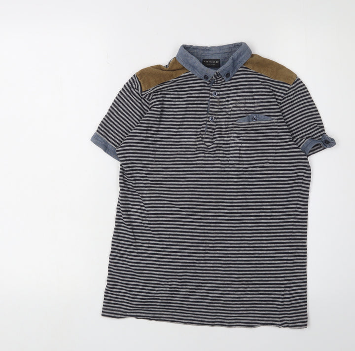 Next Boys Striped Polo Shirt Blue Button-Down Collar 12Y