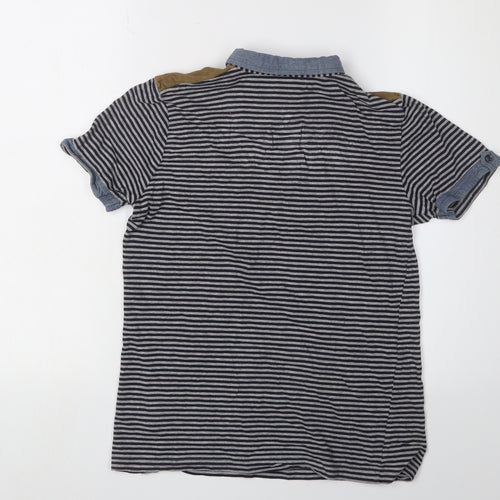 Next Boys Striped Polo Shirt Blue Button-Down Collar 12Y
