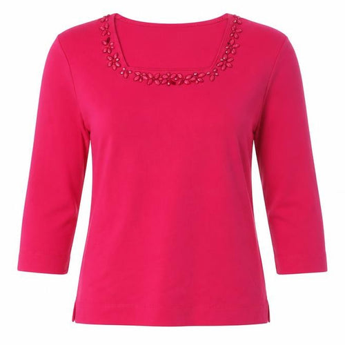 TIGI Women's Pink Beaded 3/4 Sleeve T-Shirt