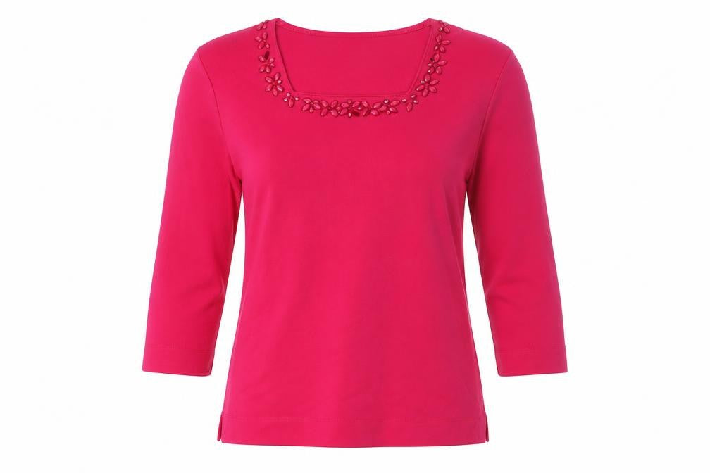 TIGI Women's Pink Beaded 3/4 Sleeve T-Shirt