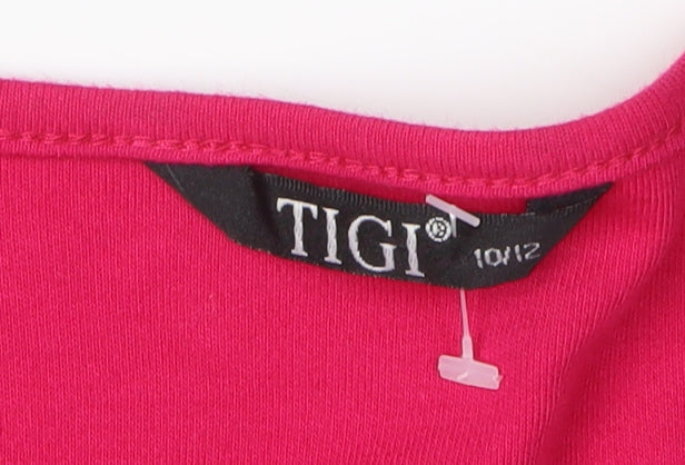 TIGI Women's Pink Beaded 3/4 Sleeve T-Shirt