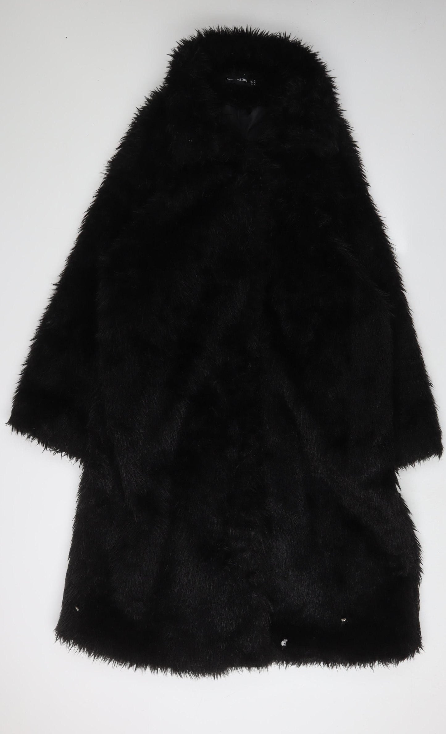 Pretty Little Thing Women's Black Faux Fur Long Coat Size 6