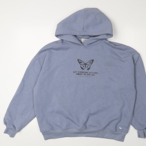 Pull&Bear Teens Blue Hoodie Pullover 2XS Graphic Print