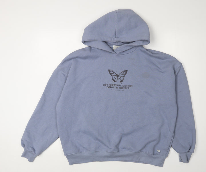Pull&Bear Teens Blue Hoodie Pullover 2XS Graphic Print