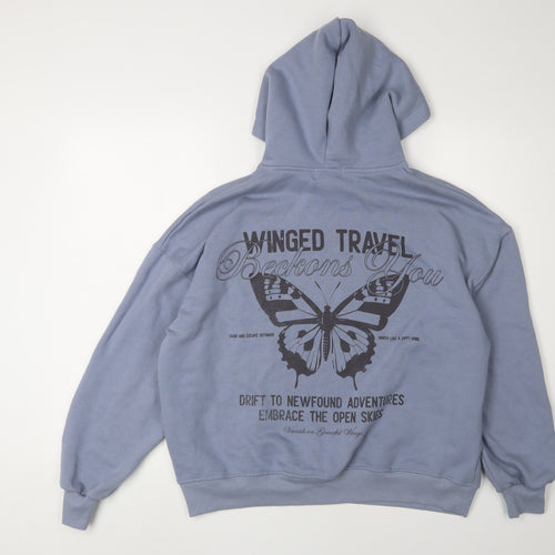 Pull&Bear Teens Blue Hoodie Pullover 2XS Graphic Print
