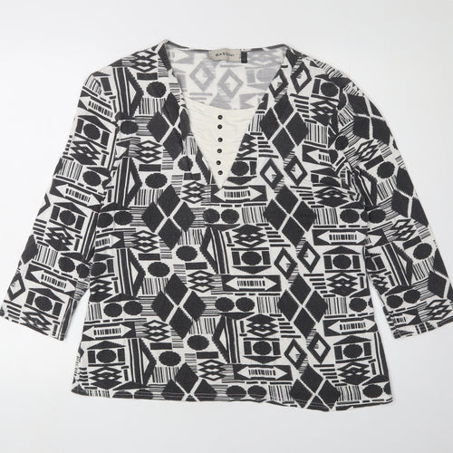 Bassini Women's Black Geometric Tunic Blouse, Size 16