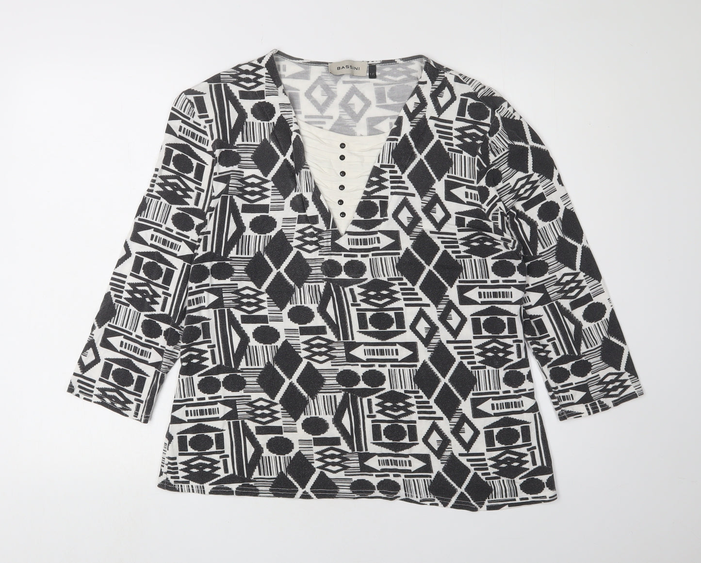 Bassini Women's Black Geometric Tunic Blouse, Size 16