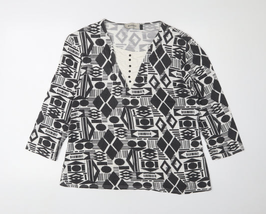 Bassini Women's Black Geometric Tunic Blouse, Size 16