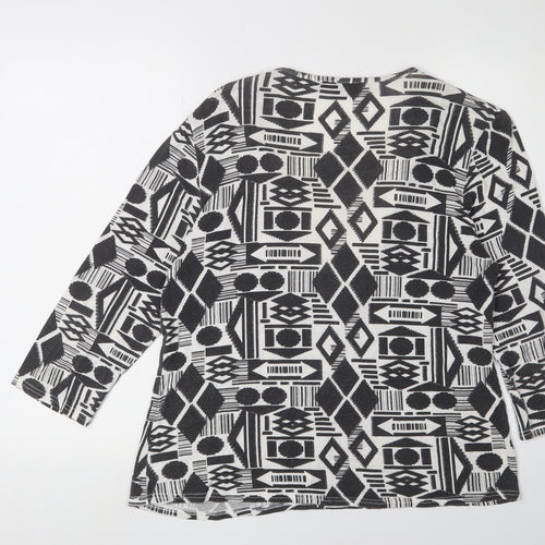 Bassini Women's Black Geometric Tunic Blouse, Size 16