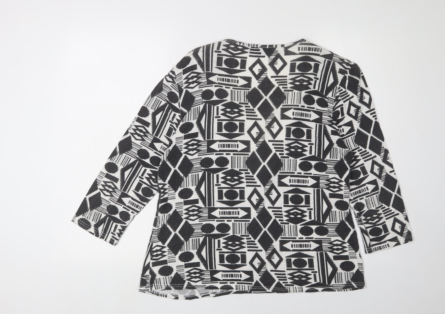 Bassini Women's Black Geometric Tunic Blouse, Size 16