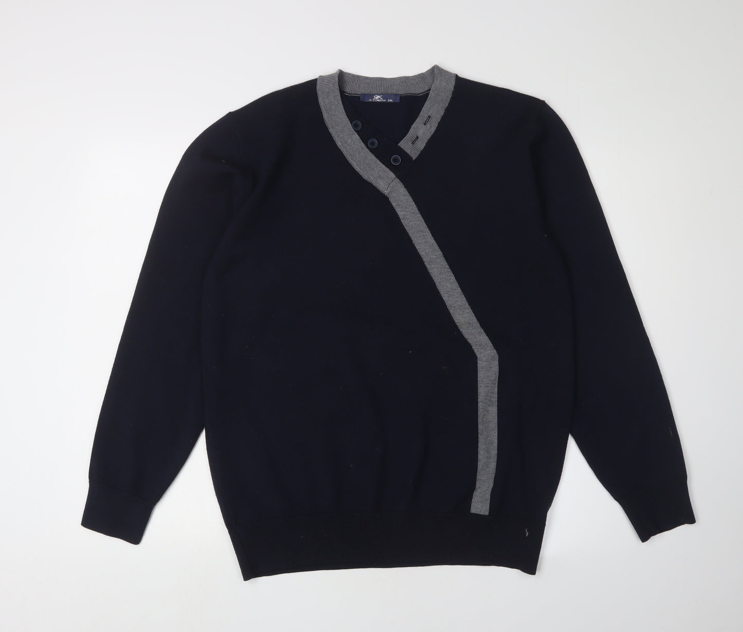 JK Men's Black 4XL Henley Jumper with Button Accents