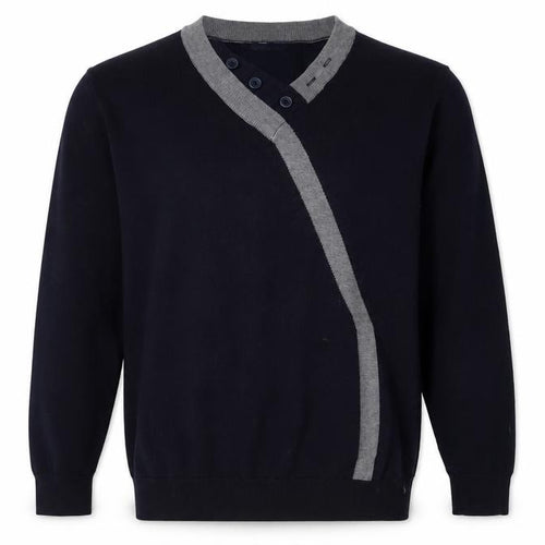 JK Men's Black 4XL Henley Jumper with Button Accents