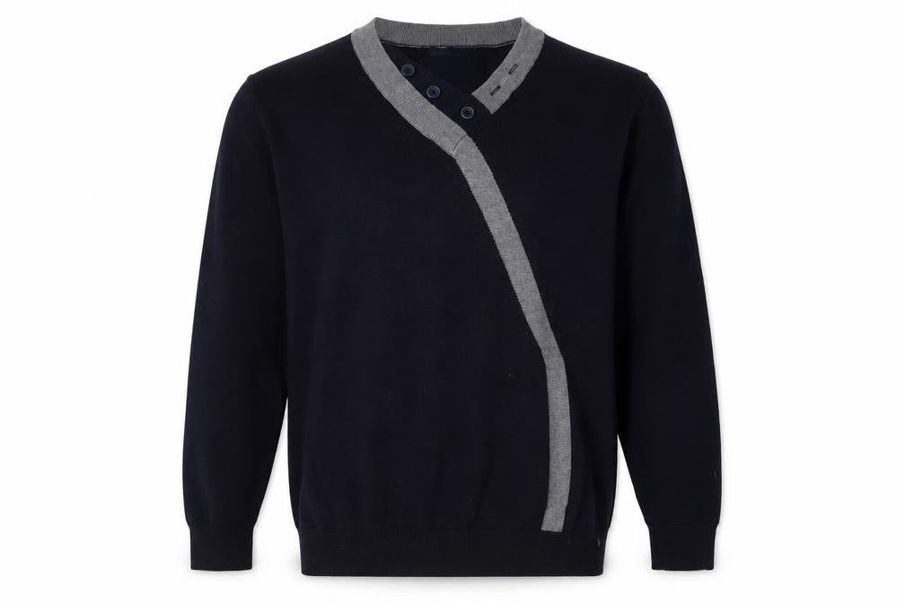 JK Men's Black 4XL Henley Jumper with Button Accents