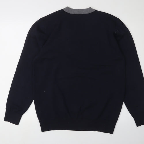 JK Men's Black 4XL Henley Jumper with Button Accents