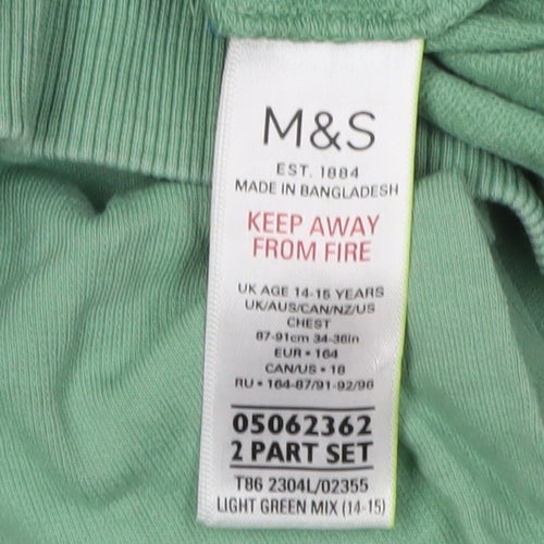 Marks and Spencer Girls Green Pullover Hoodie 14-15 Years