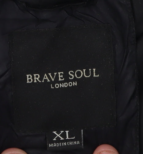 Brave Soul Men's Puffer Waistcoat XL Black Hooded