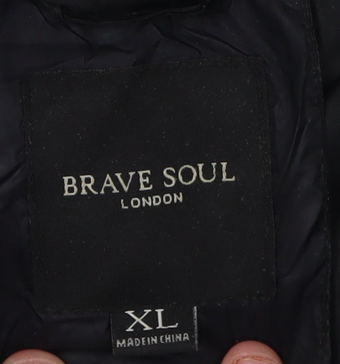 Brave Soul Men's Puffer Waistcoat XL Black Hooded