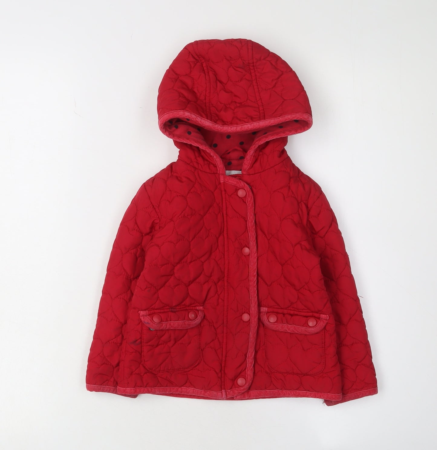 Next Girls Red Quilted Hooded Jacket 2-3 Years