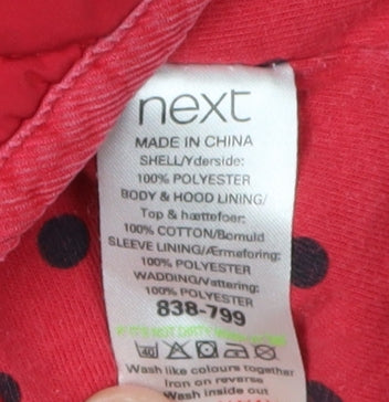Next Girls Red Quilted Hooded Jacket 2-3 Years