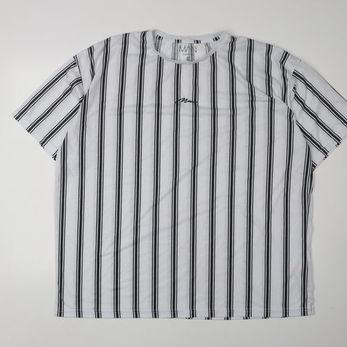 boohooMAN Men's White Striped XL T-Shirt