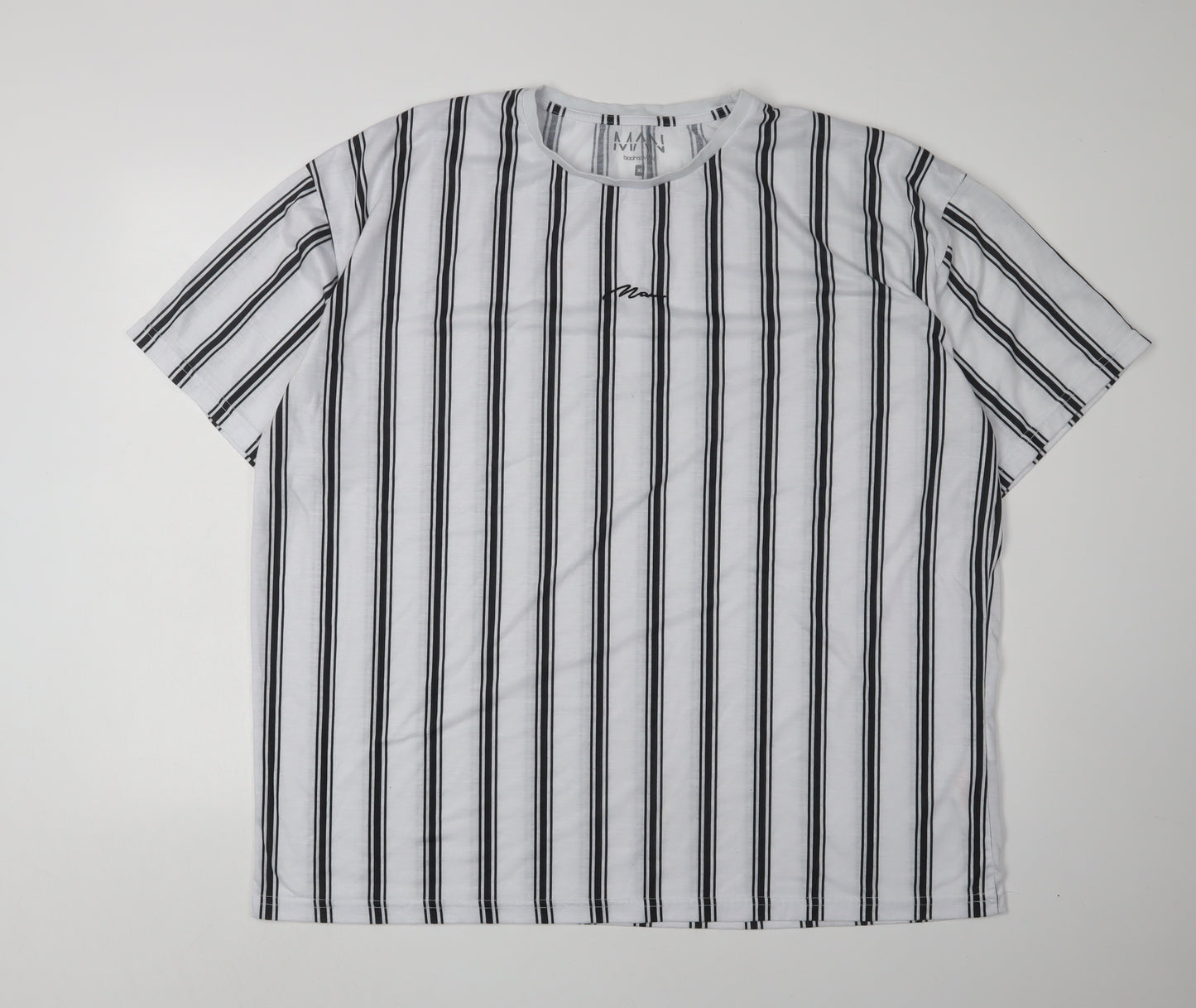 boohooMAN Men's White Striped XL T-Shirt