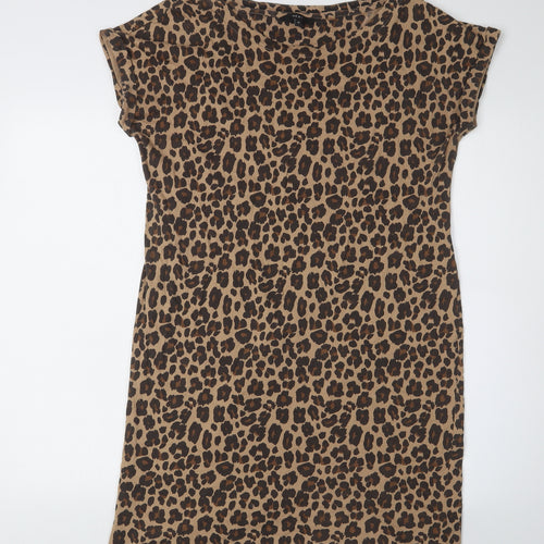 Next Women's Beige Leopard Print Bodycon Dress Size 10