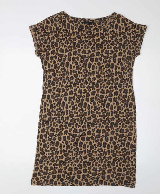 Next Women's Beige Leopard Print Bodycon Dress Size 10