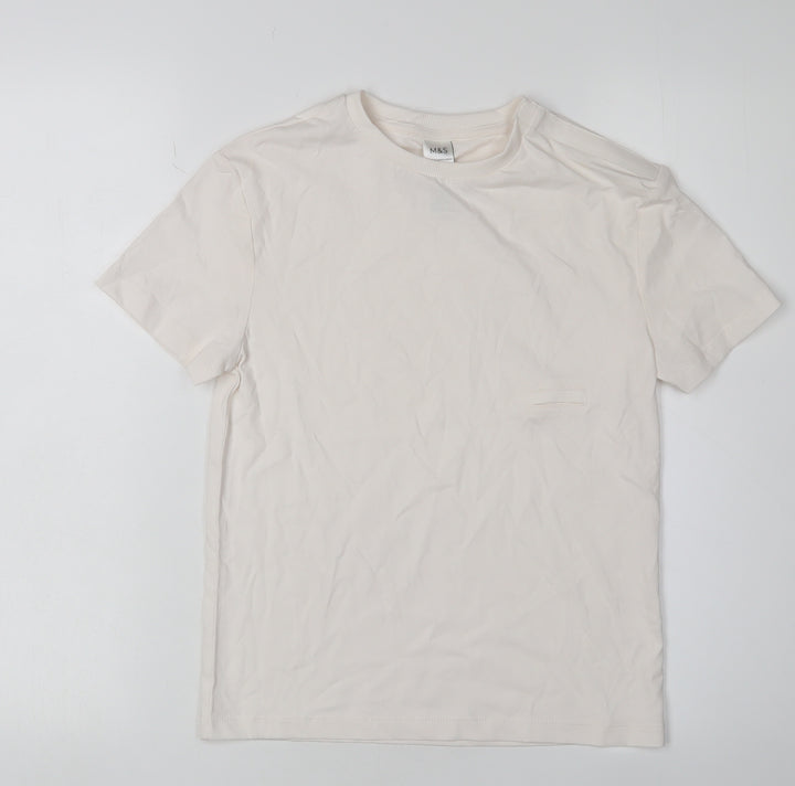 Marks and Spencer Girls Ivory T-Shirt 8-9 Years Cotton